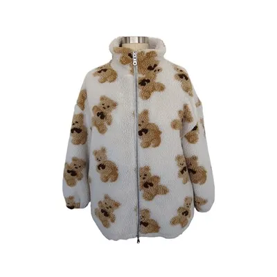 टेडी प्रिंट फॉक्स शेरपा जैकेट